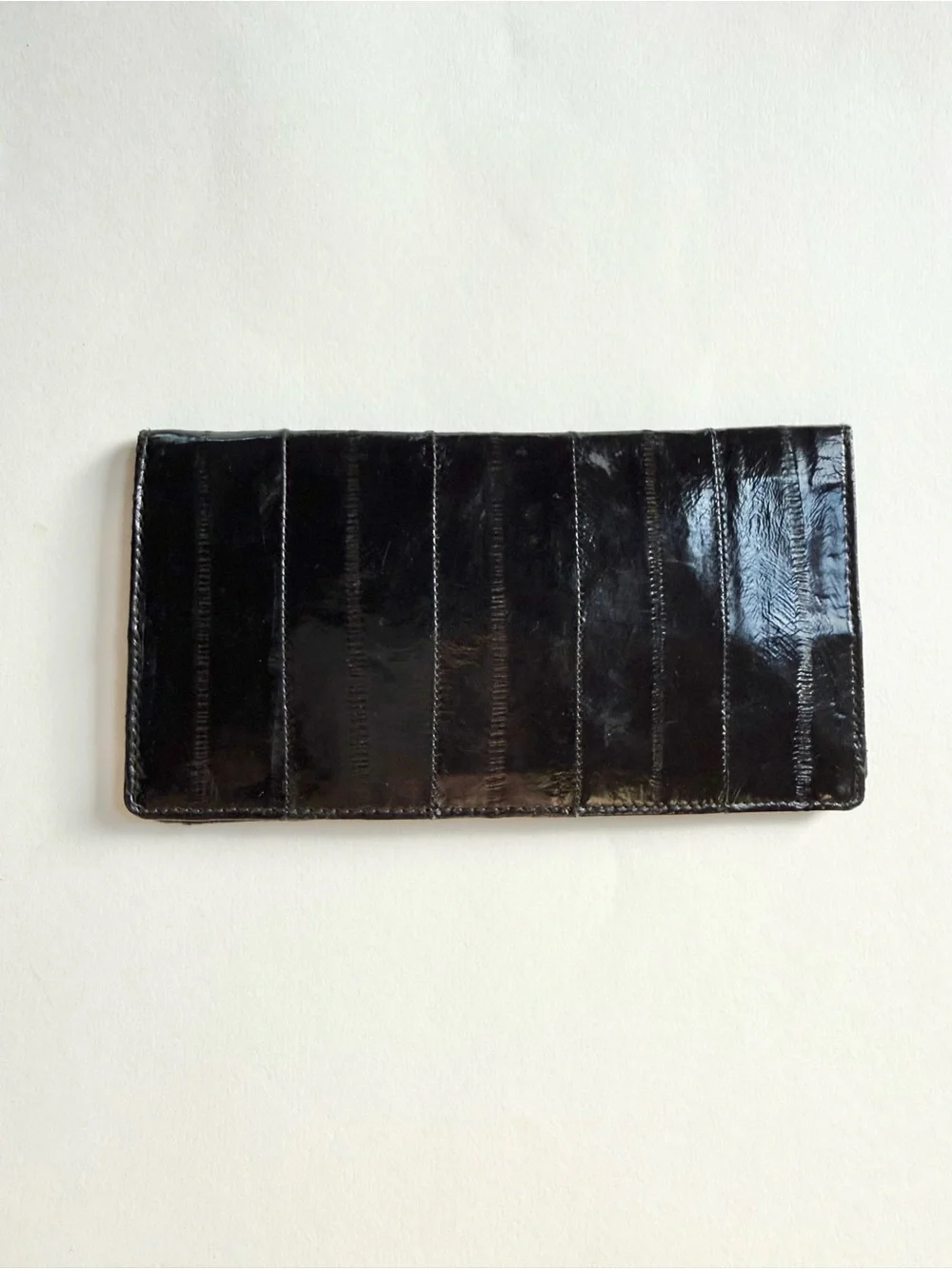 Vintage Black Glossy Eel Leather Long Wallet